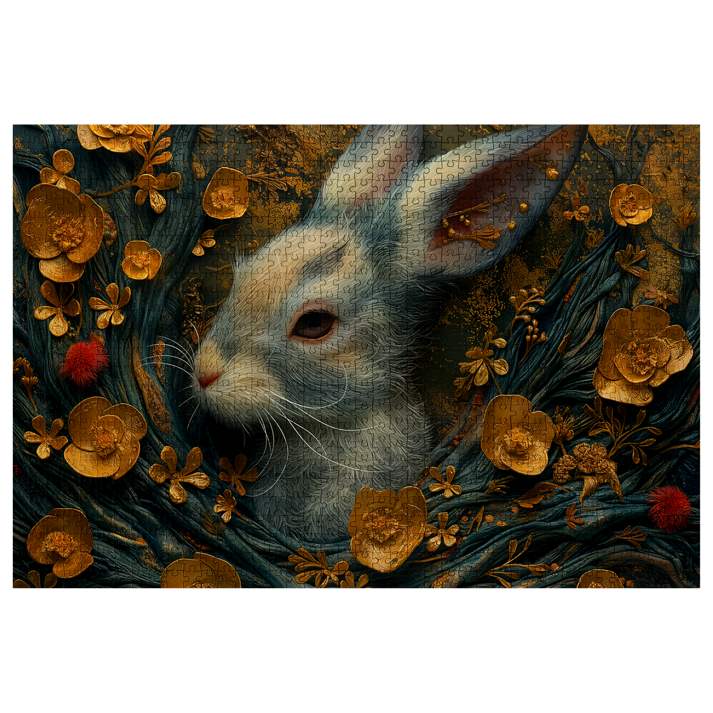 Hidden Hare - Premium Jigsaw Puzzle - Ornate, Elegant, Golden, Blossom - Multiple Sizes Available