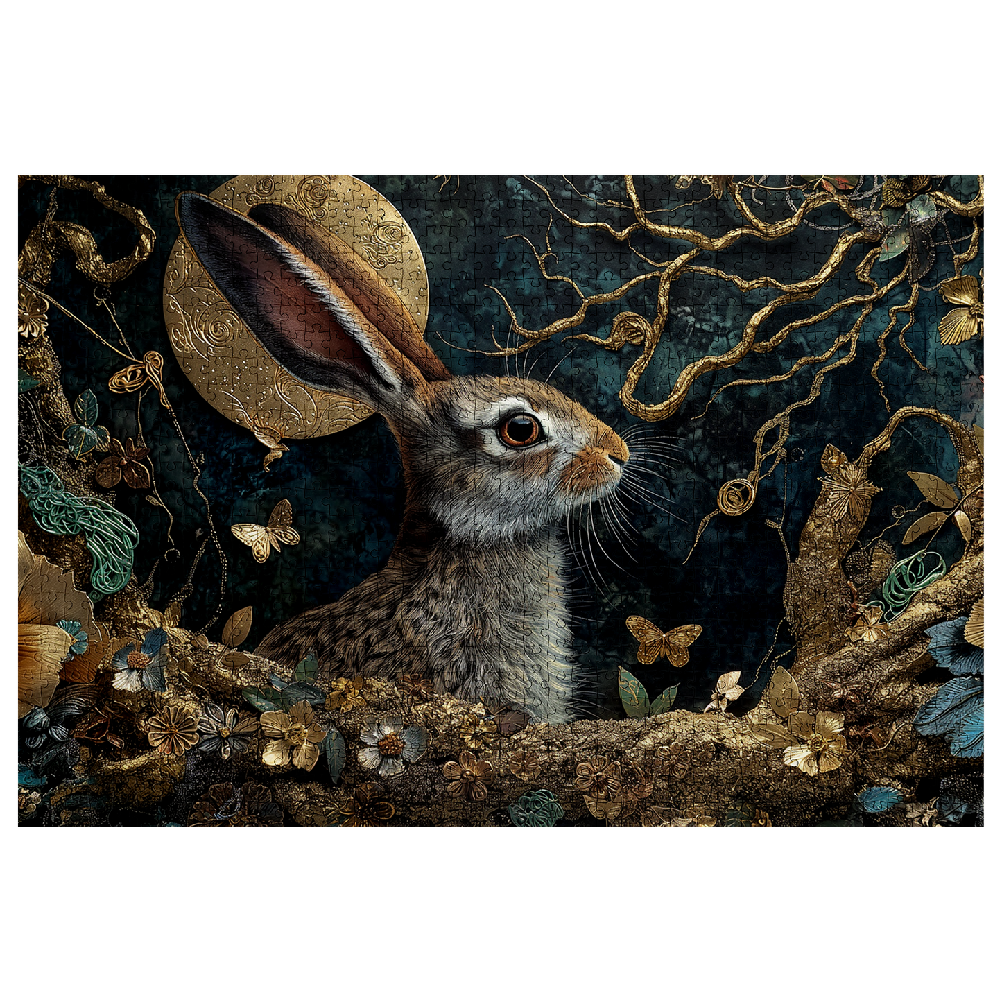 Midnight Moonlight - Premium Jigsaw Puzzle - Ornate, Elegant, Lunar, Rabbit - Multiple Sizes Available