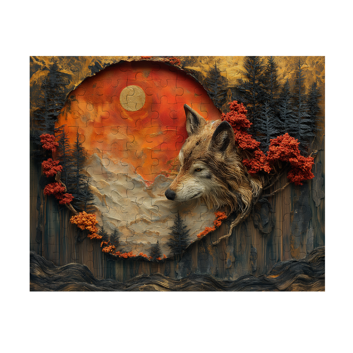 Red Wolf - Premium Jigsaw Puzzle - Majestic, Primal, - Multiple Sizes Available