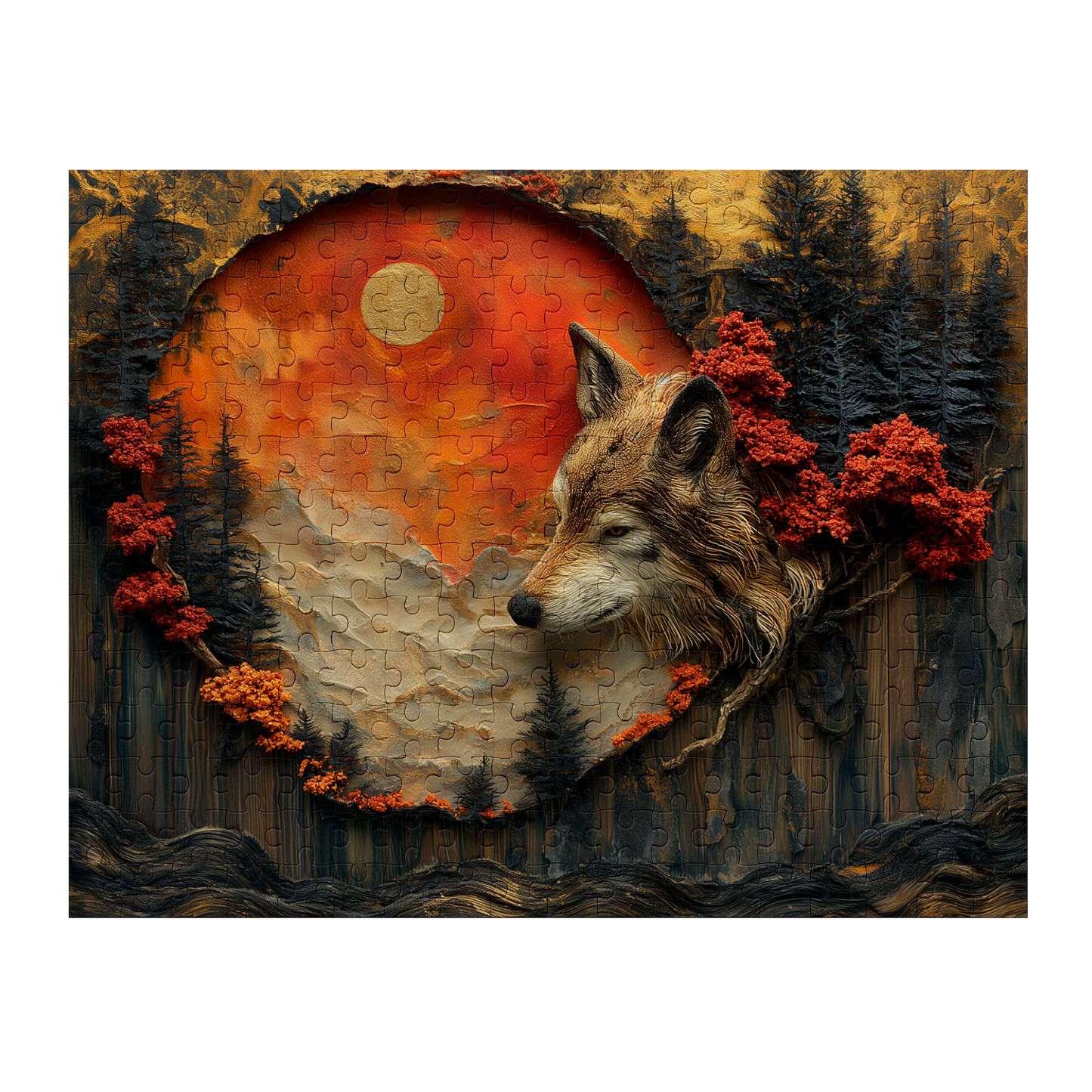 Red Wolf - Premium Jigsaw Puzzle - Majestic, Primal, - Multiple Sizes Available