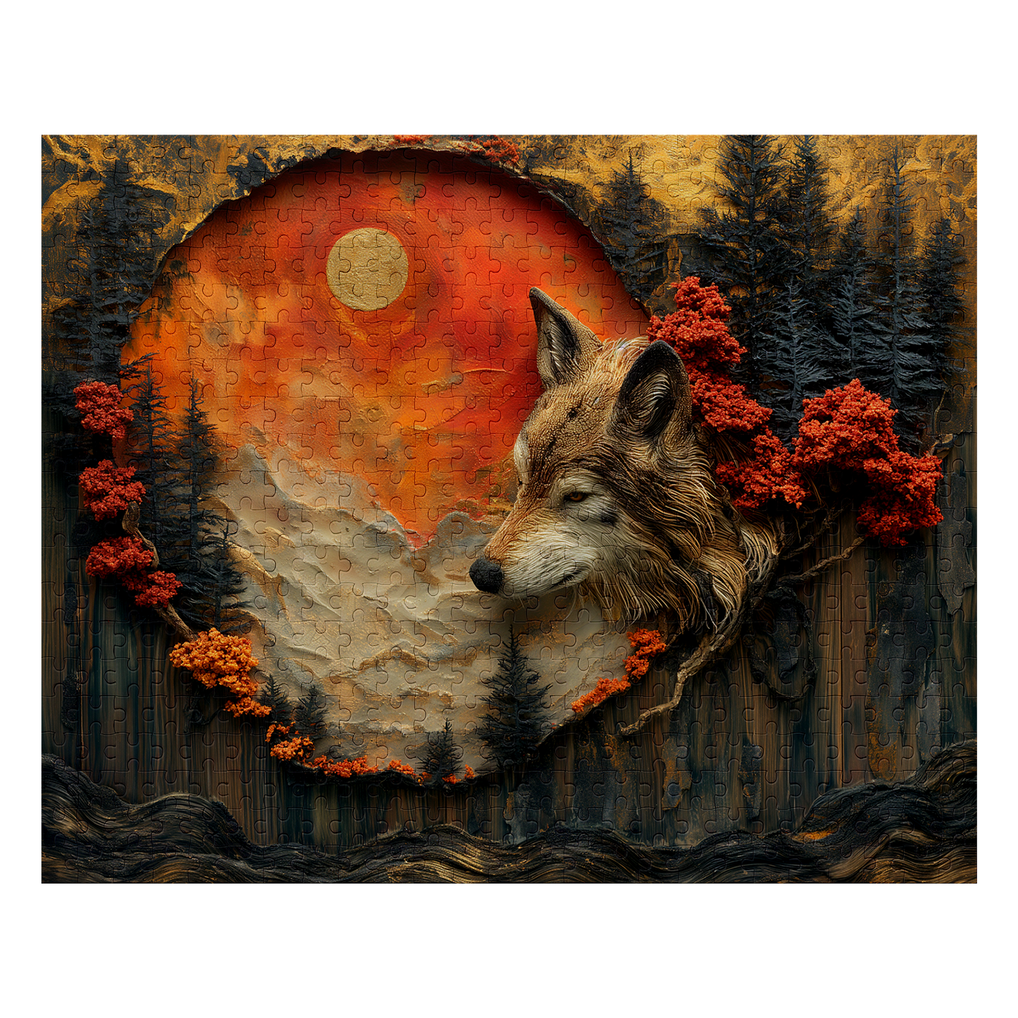 Red Wolf - Premium Jigsaw Puzzle - Majestic, Primal, - Multiple Sizes Available