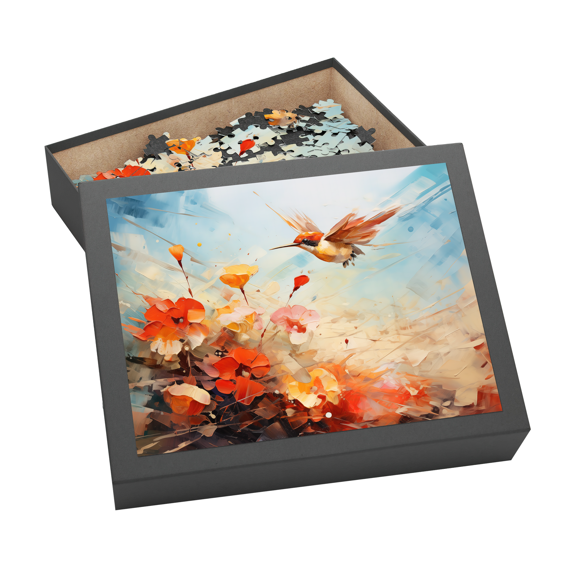Hummingbird - Premium Jigsaw Puzzle - Delicate, Colorful, Floral, Vibrant - Multiple Sizes Available