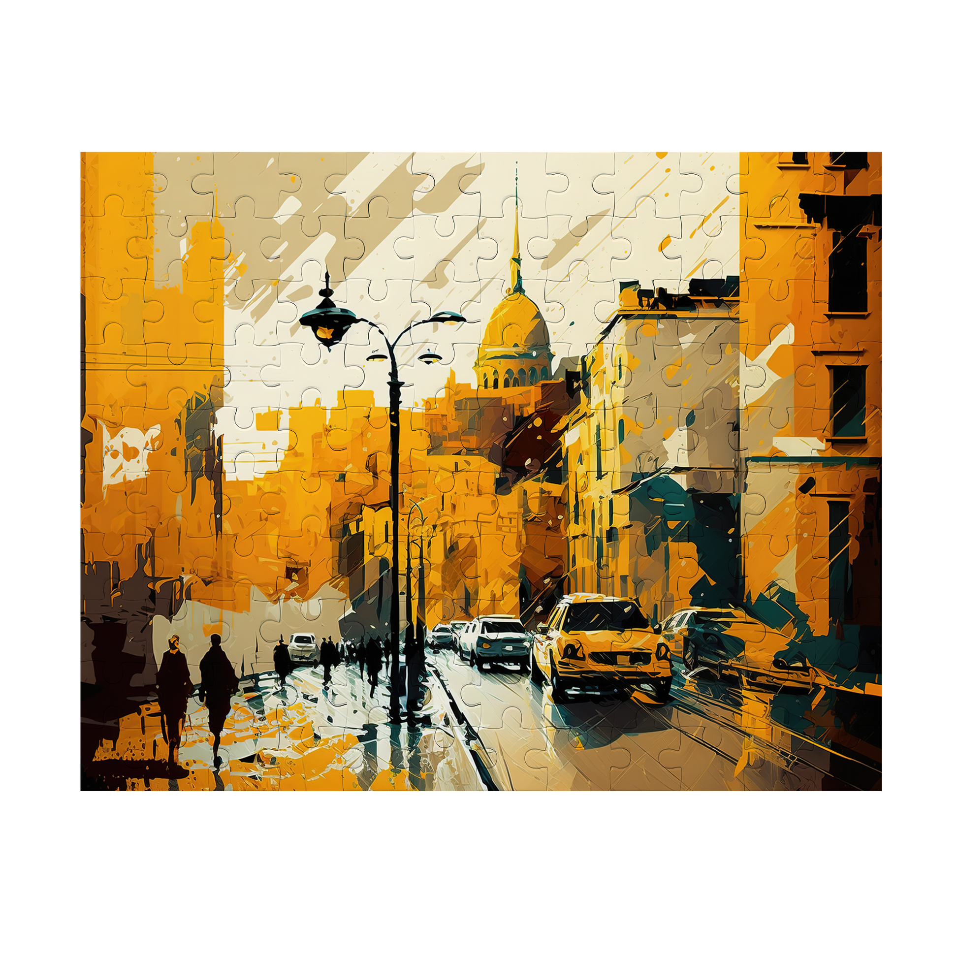 Cab Stand - Premium Jigsaw Puzzle - Abstract, Urban, Dynamic, Street Corner - Multiple Sizes Available