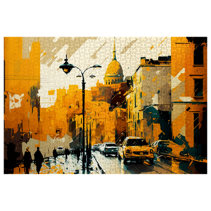Cab Stand - Premium Jigsaw Puzzle - Abstract, Urban, Dynamic, Street Corner - Multiple Sizes Available