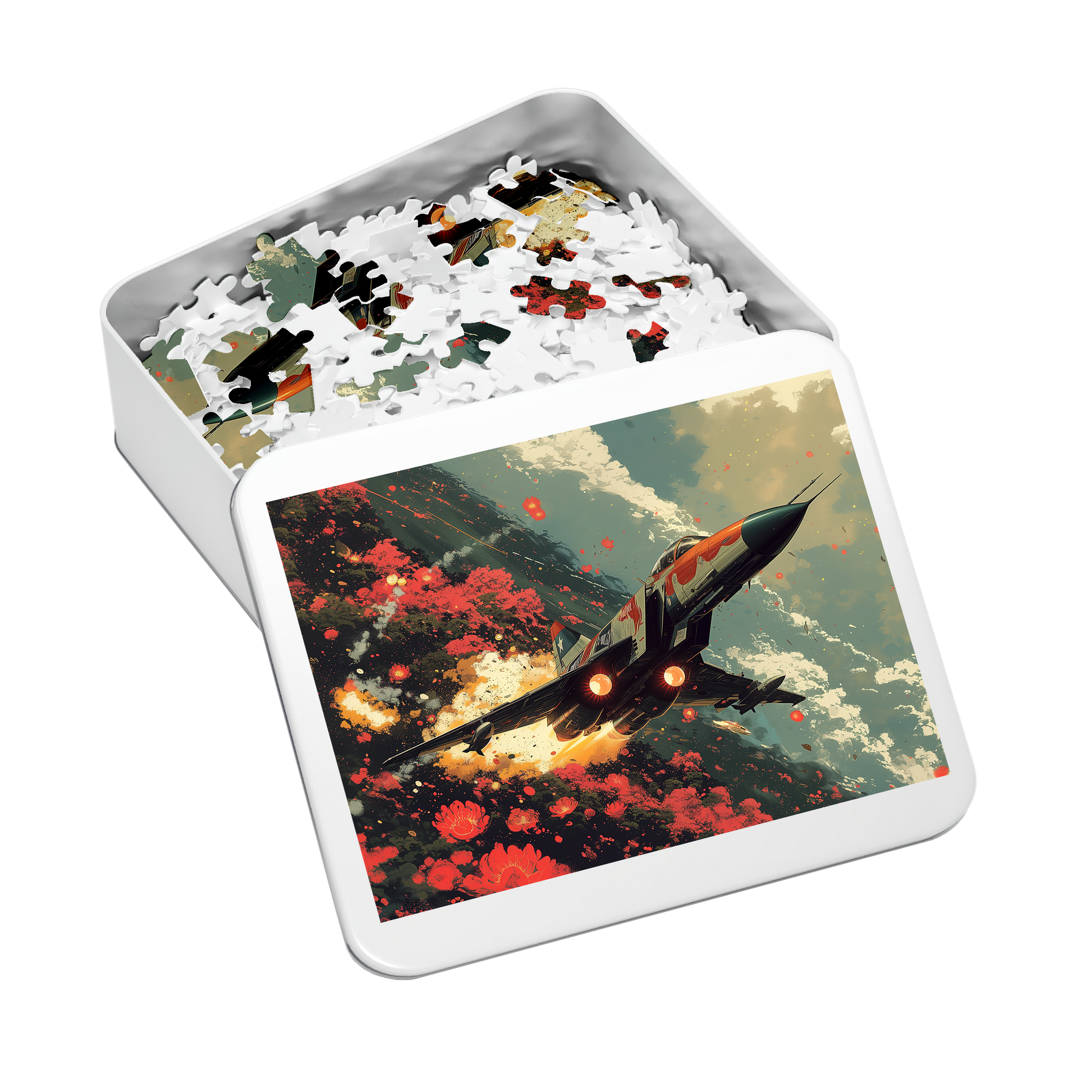 Blossom Velocity - Premium Jigsaw Puzzle - Vibrant, Aerial, Floral, Jet Fighter - Multiple Sizes Available