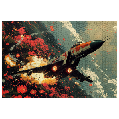Blossom Velocity - Premium Jigsaw Puzzle - Vibrant, Aerial, Floral, Jet Fighter - Multiple Sizes Available