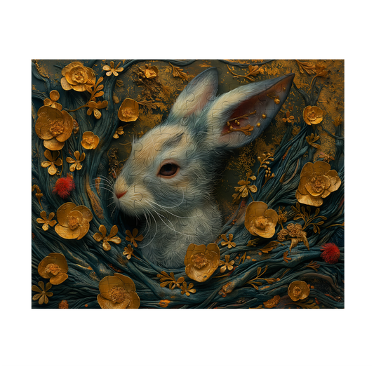 Hidden Hare - Premium Jigsaw Puzzle - Ornate, Elegant, Golden, Blossom - Multiple Sizes Available