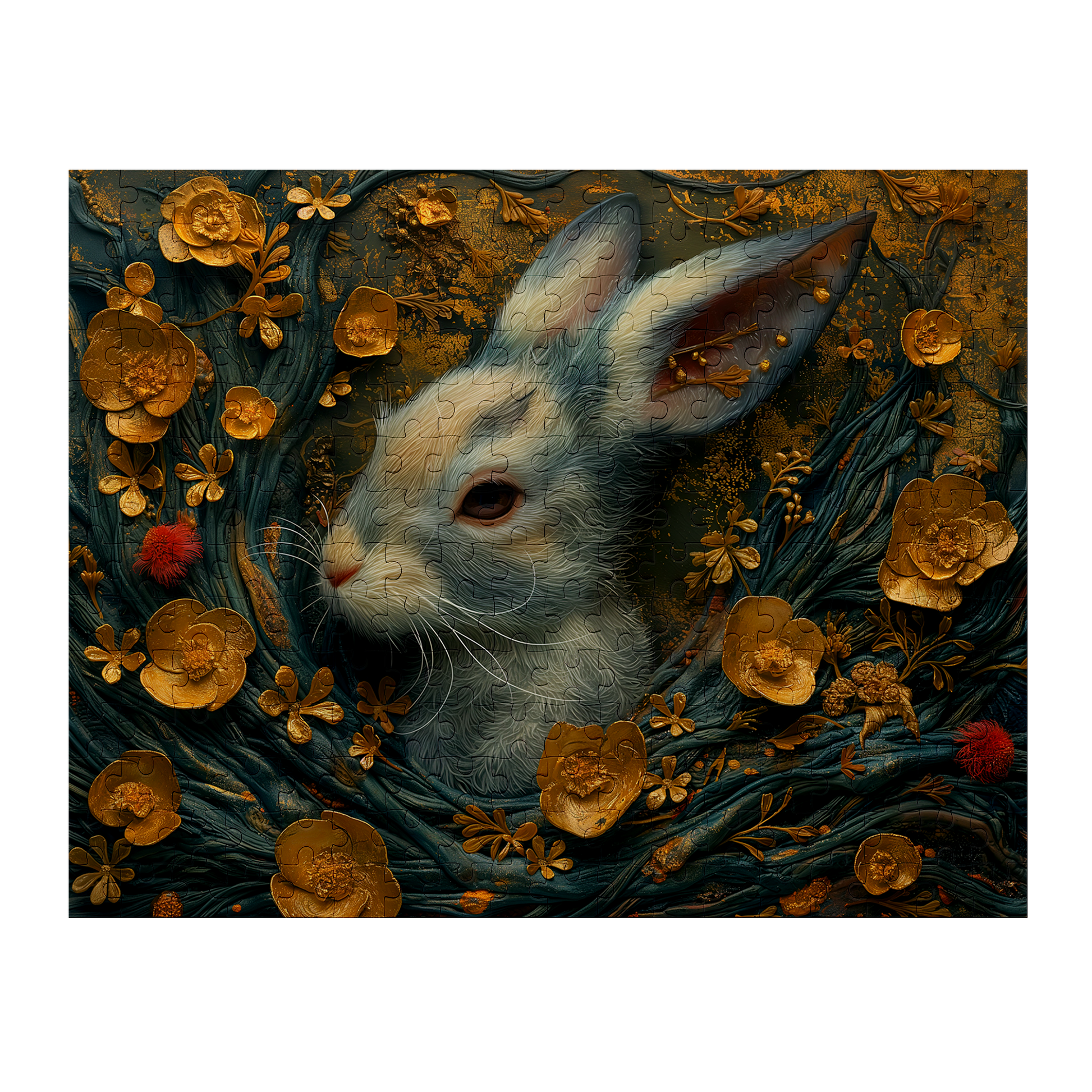 Hidden Hare - Premium Jigsaw Puzzle - Ornate, Elegant, Golden, Blossom - Multiple Sizes Available