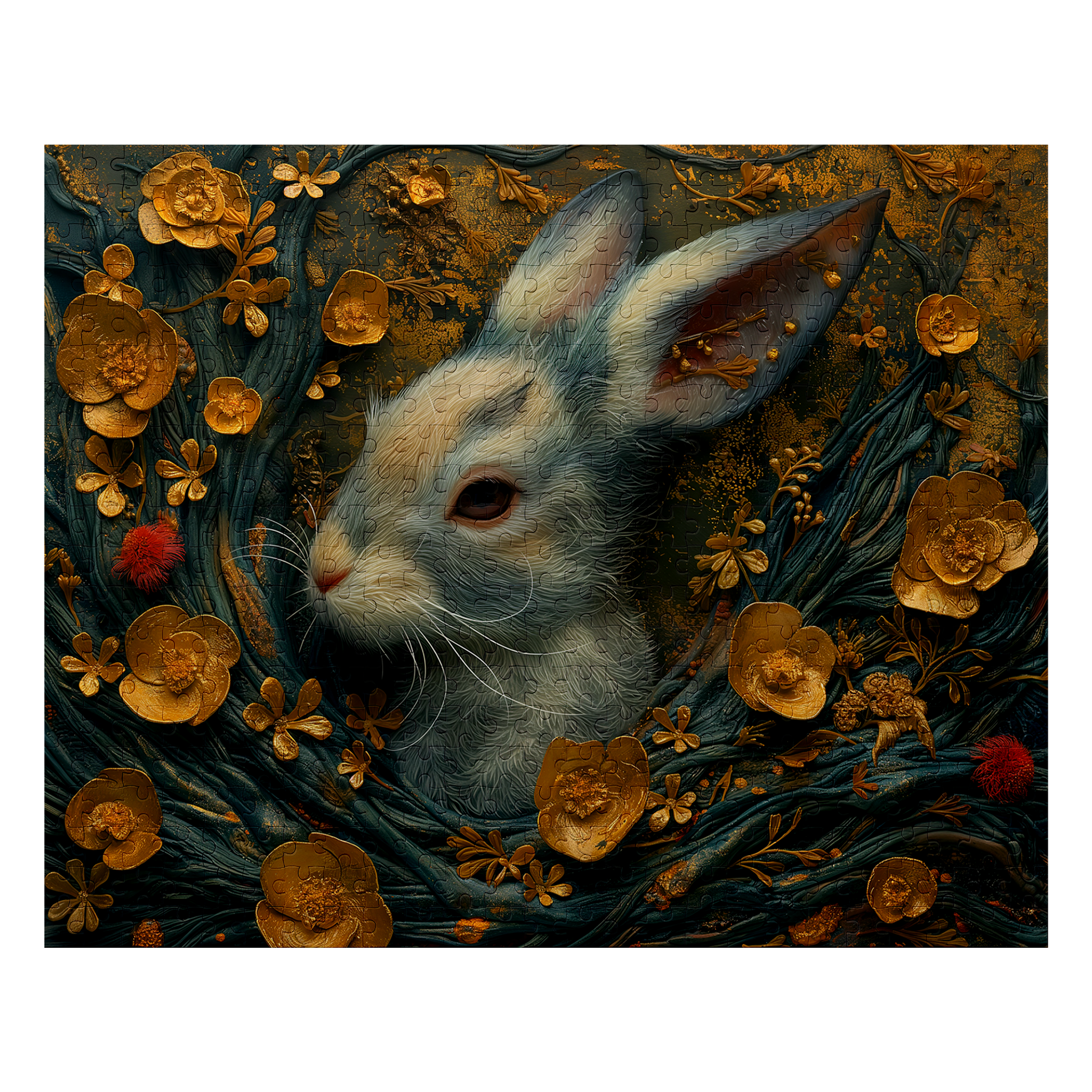 Hidden Hare - Premium Jigsaw Puzzle - Ornate, Elegant, Golden, Blossom - Multiple Sizes Available