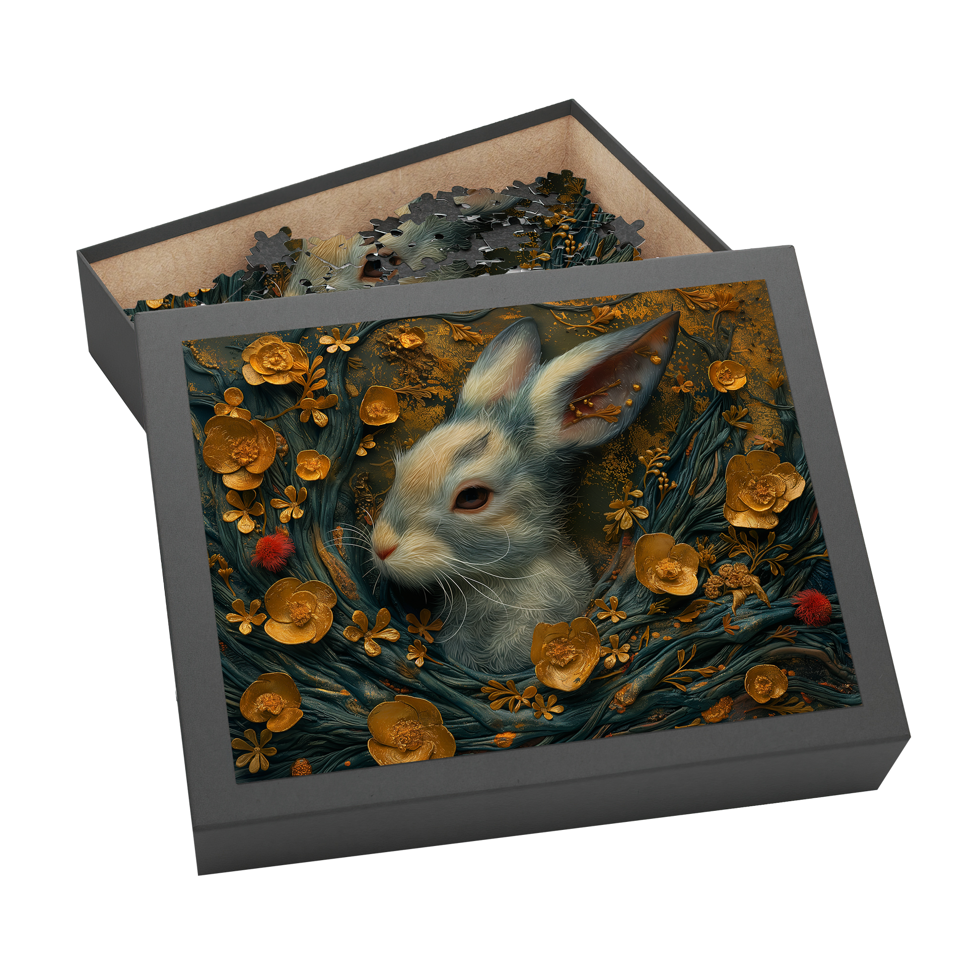 Hidden Hare - Premium Jigsaw Puzzle - Ornate, Elegant, Golden, Blossom - Multiple Sizes Available