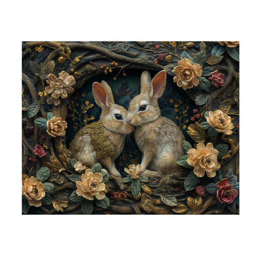 Nestling Close - Premium Jigsaw Puzzle - Ornate, Elegant, Rabbits - Multiple Sizes Available