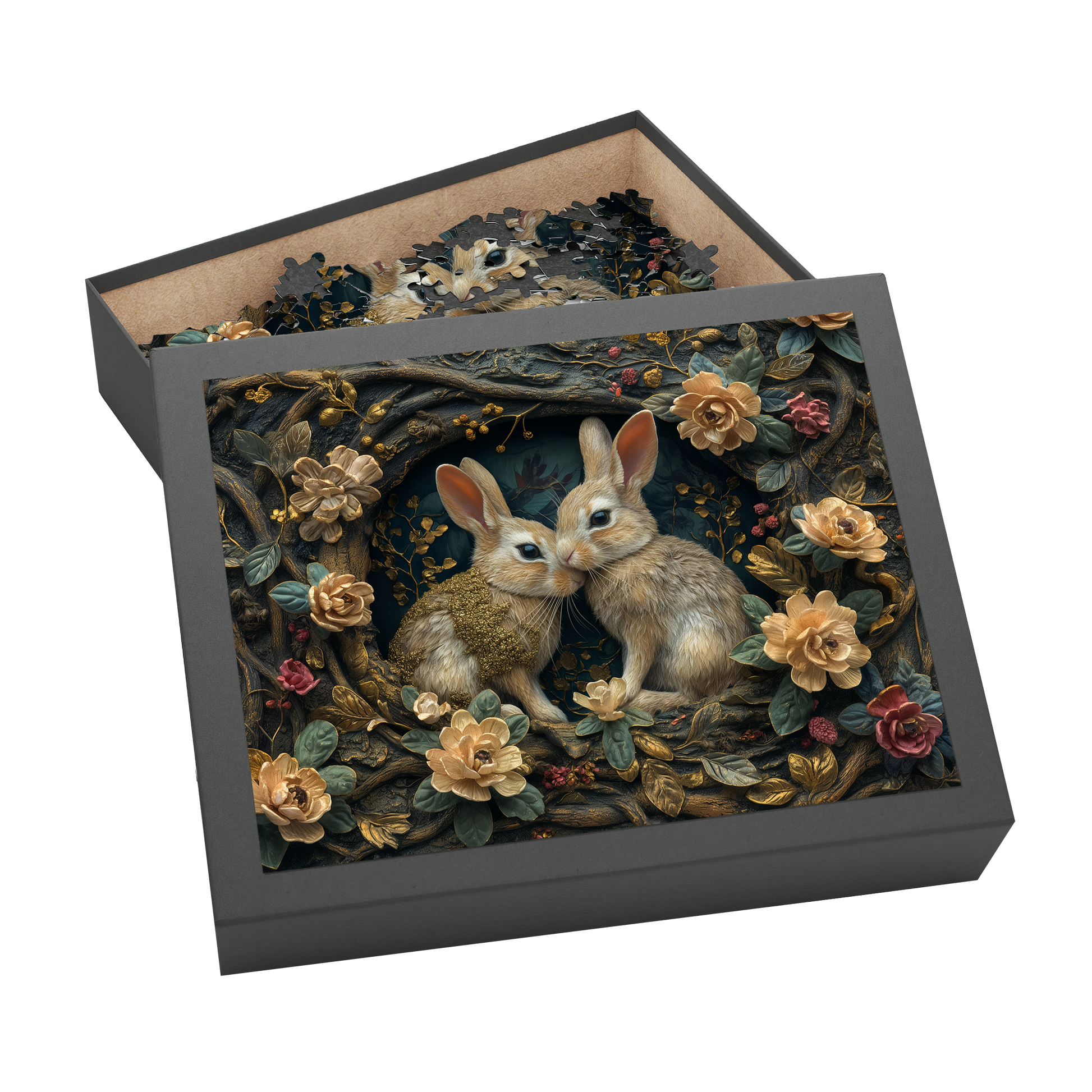 Nestling Close - Premium Jigsaw Puzzle - Ornate, Elegant, Rabbits - Multiple Sizes Available