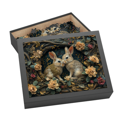 Nestling Close - Premium Jigsaw Puzzle - Ornate, Elegant, Rabbits - Multiple Sizes Available