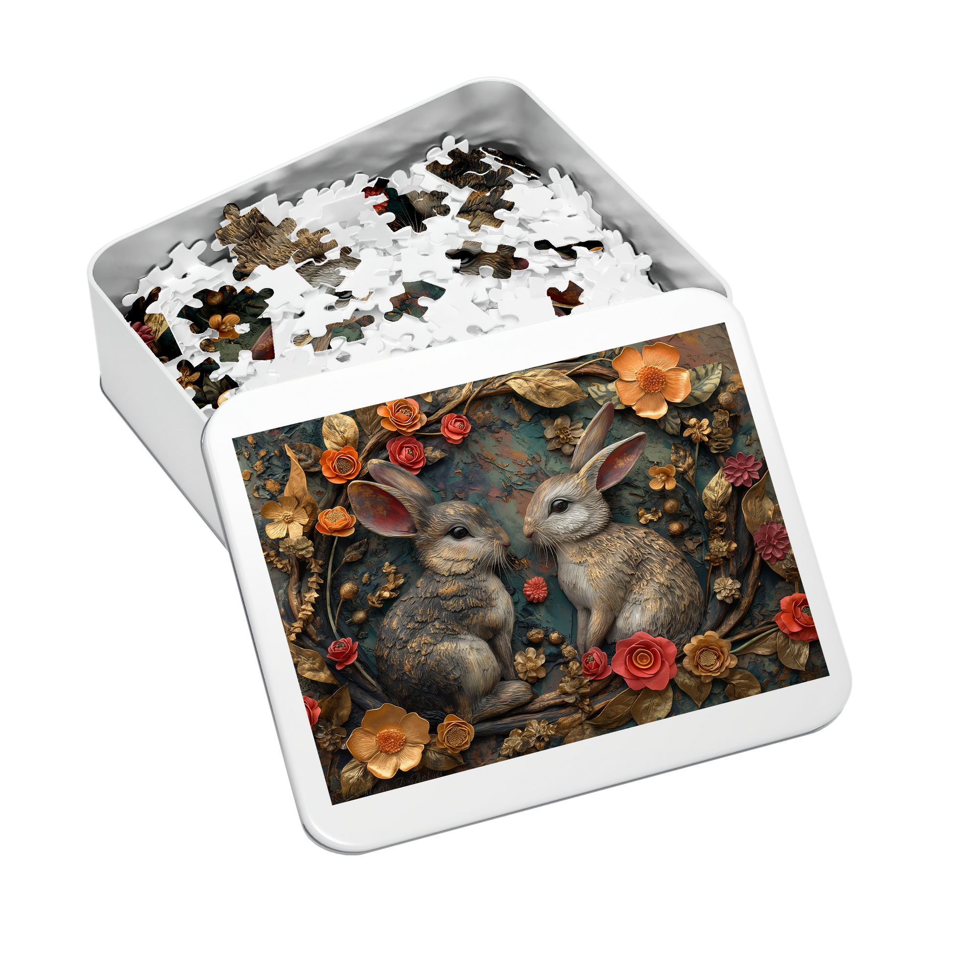 Briar Warren - Premium Jigsaw Puzzle - Ornate, Elegant, Rabbit Pair - Multiple Sizes Available