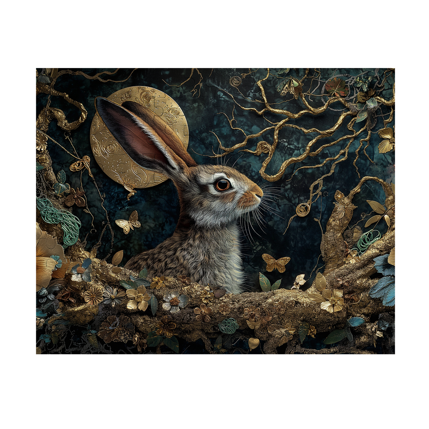 Midnight Moonlight - Premium Jigsaw Puzzle - Ornate, Elegant, Lunar, Rabbit - Multiple Sizes Available