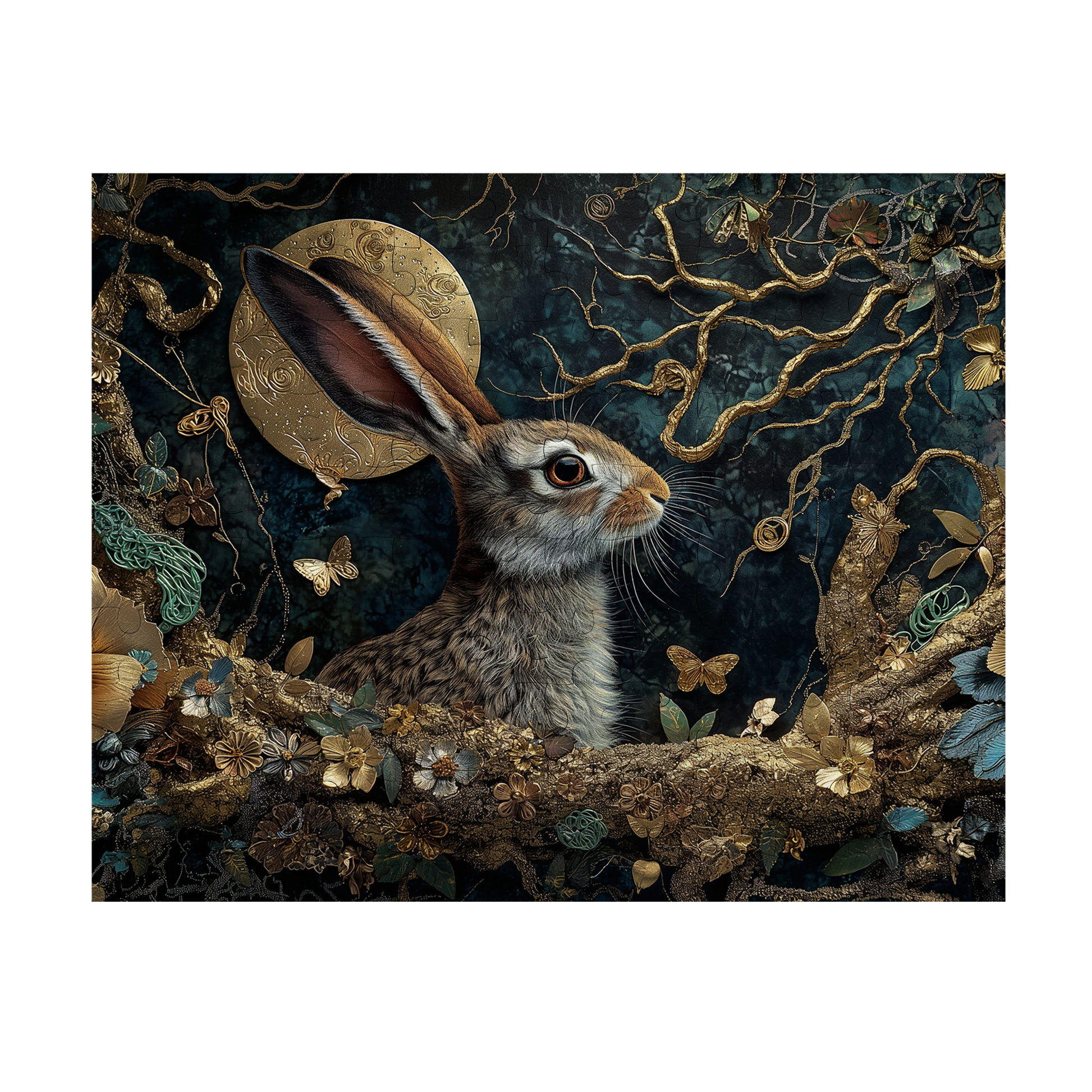 Midnight Moonlight - Premium Jigsaw Puzzle - Ornate, Elegant, Lunar, Rabbit - Multiple Sizes Available