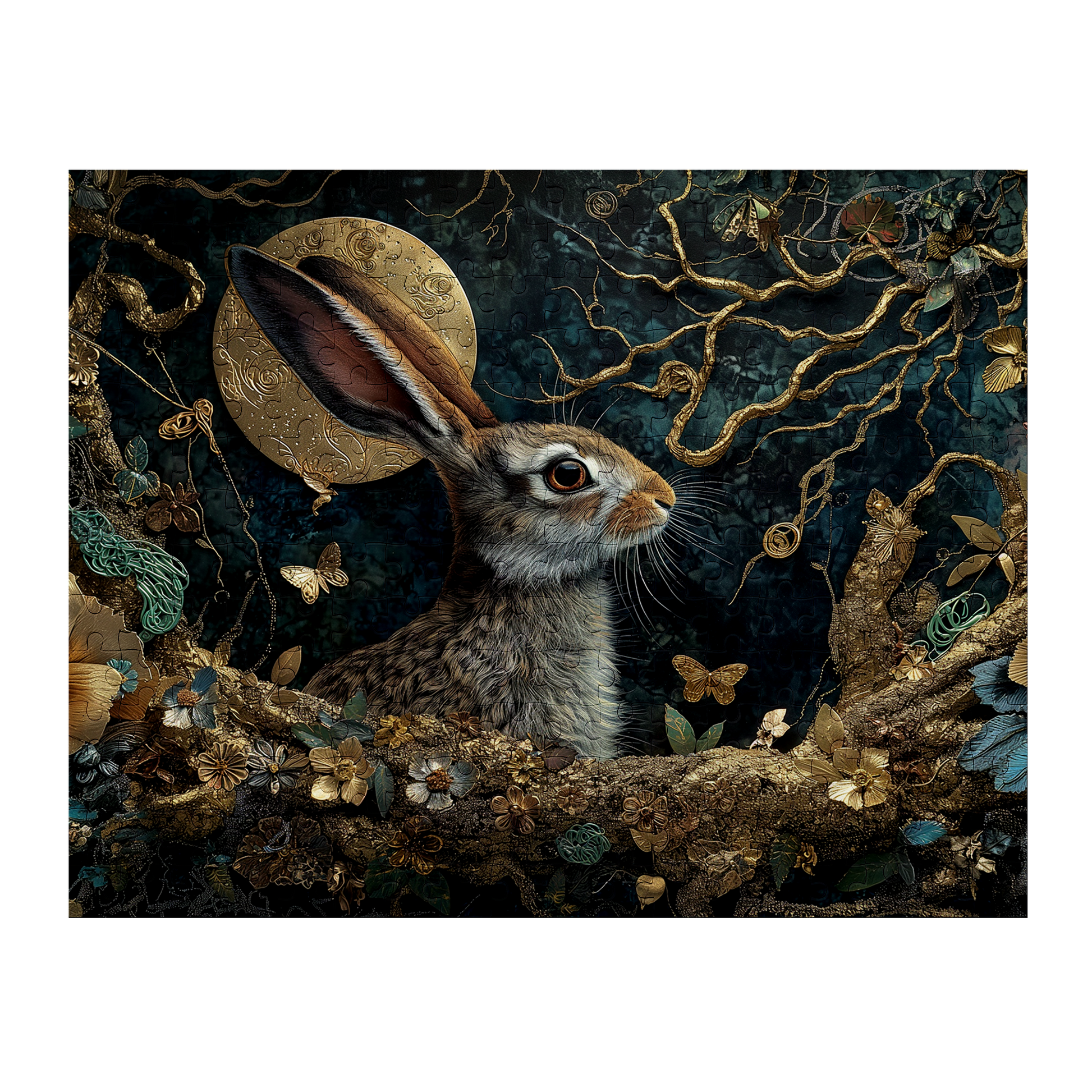 Midnight Moonlight - Premium Jigsaw Puzzle - Ornate, Elegant, Lunar, Rabbit - Multiple Sizes Available