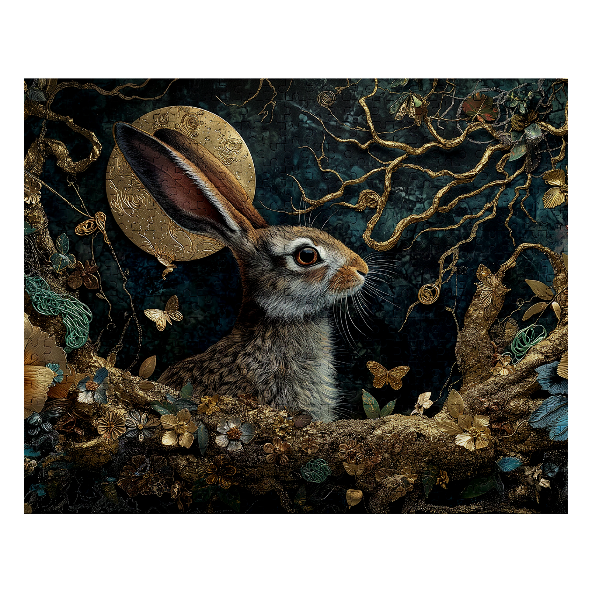 Midnight Moonlight - Premium Jigsaw Puzzle - Ornate, Elegant, Lunar, Rabbit - Multiple Sizes Available