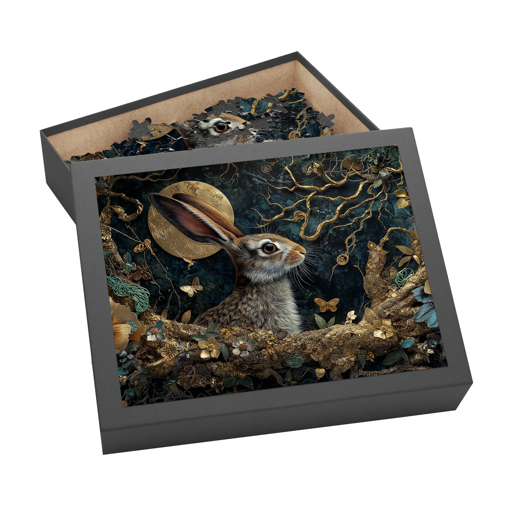 Midnight Moonlight - Premium Jigsaw Puzzle - Ornate, Elegant, Lunar, Rabbit - Multiple Sizes Available
