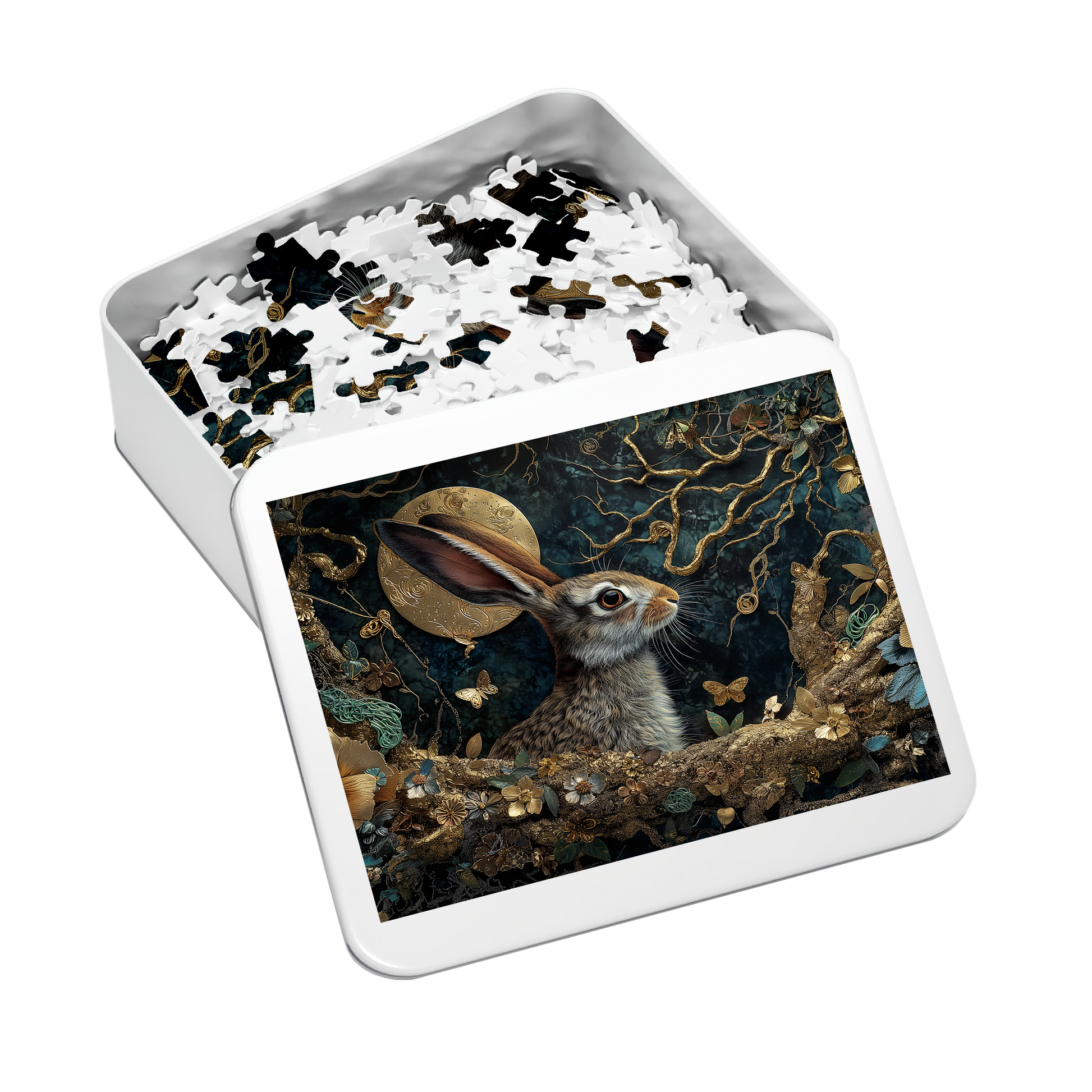 Midnight Moonlight - Premium Jigsaw Puzzle - Ornate, Elegant, Lunar, Rabbit - Multiple Sizes Available