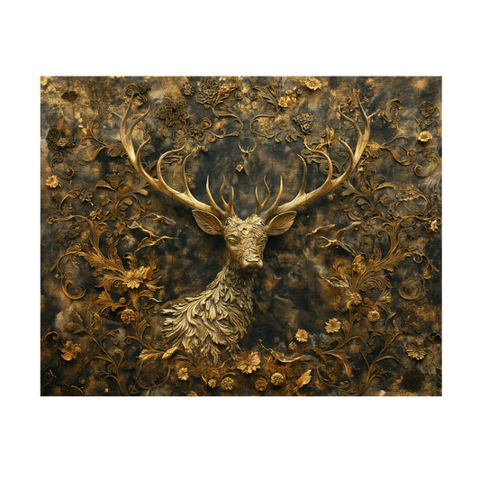Golden Stag - Premium Jigsaw Puzzle - Veradnt, Majestic, Gilded, Ornate - Multiple Sizes Available