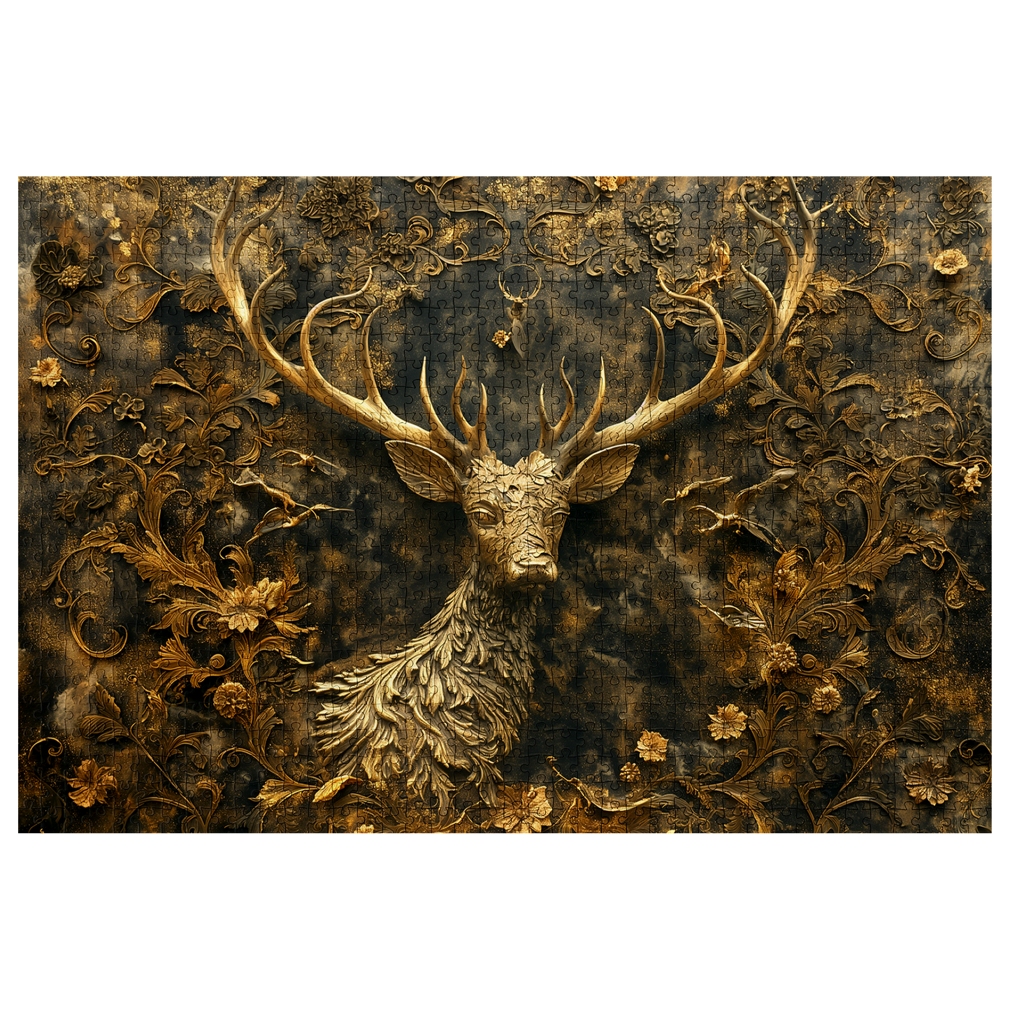 Golden Stag - Premium Jigsaw Puzzle - Veradnt, Majestic, Gilded, Ornate - Multiple Sizes Available