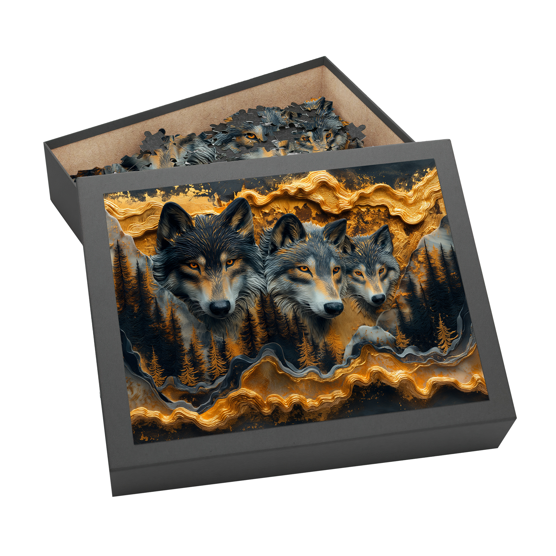 Territory - Premium Jigsaw Puzzle - Majestic, Primal, Wolves, Gilded - Multiple Sizes Available