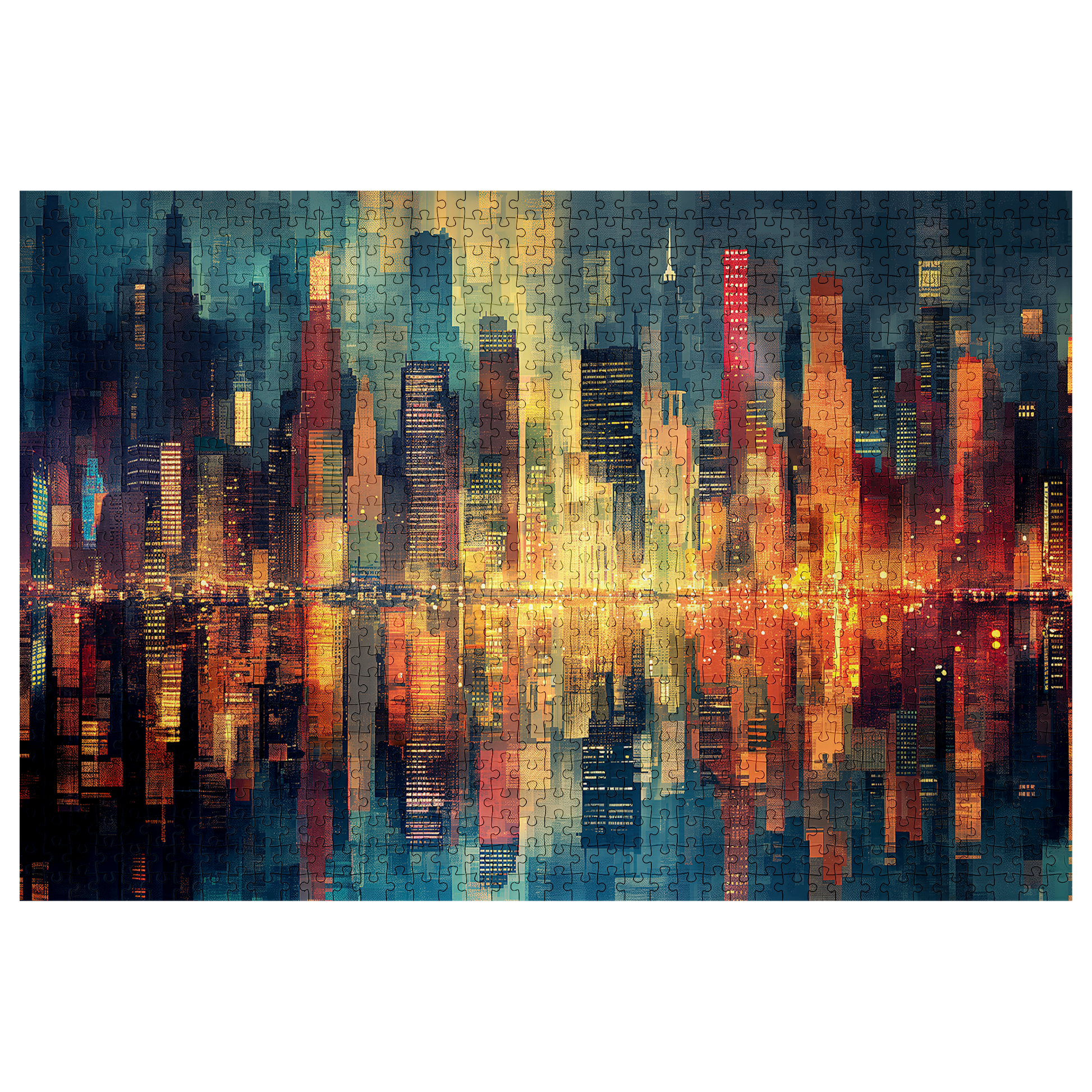 Reflections - Premium Jigsaw Puzzle - Dynamic, Cityscape, Skyscrapers, Waterfront - Multiple Sizes Available