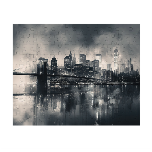 Suspension - Premium Jigsaw Puzzle - Black and White, Cityscape, River Bridge, Mist - Multiple Sizes Available