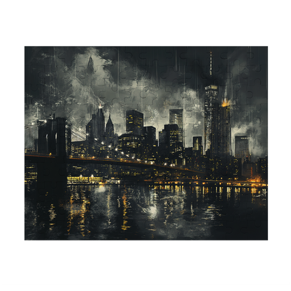 Heavy Clouds - Premium Jigsaw Puzzle - Black and White, Cityscape, Bridge, Nightlights - Multiple Sizes Available