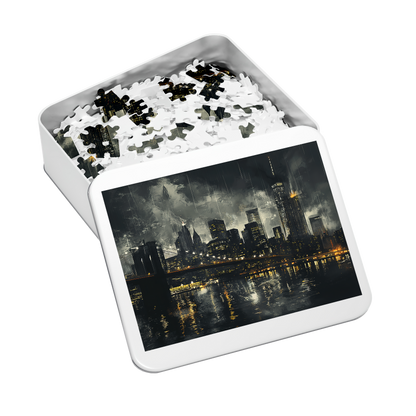 Heavy Clouds - Premium Jigsaw Puzzle - Black and White, Cityscape, Bridge, Nightlights - Multiple Sizes Available