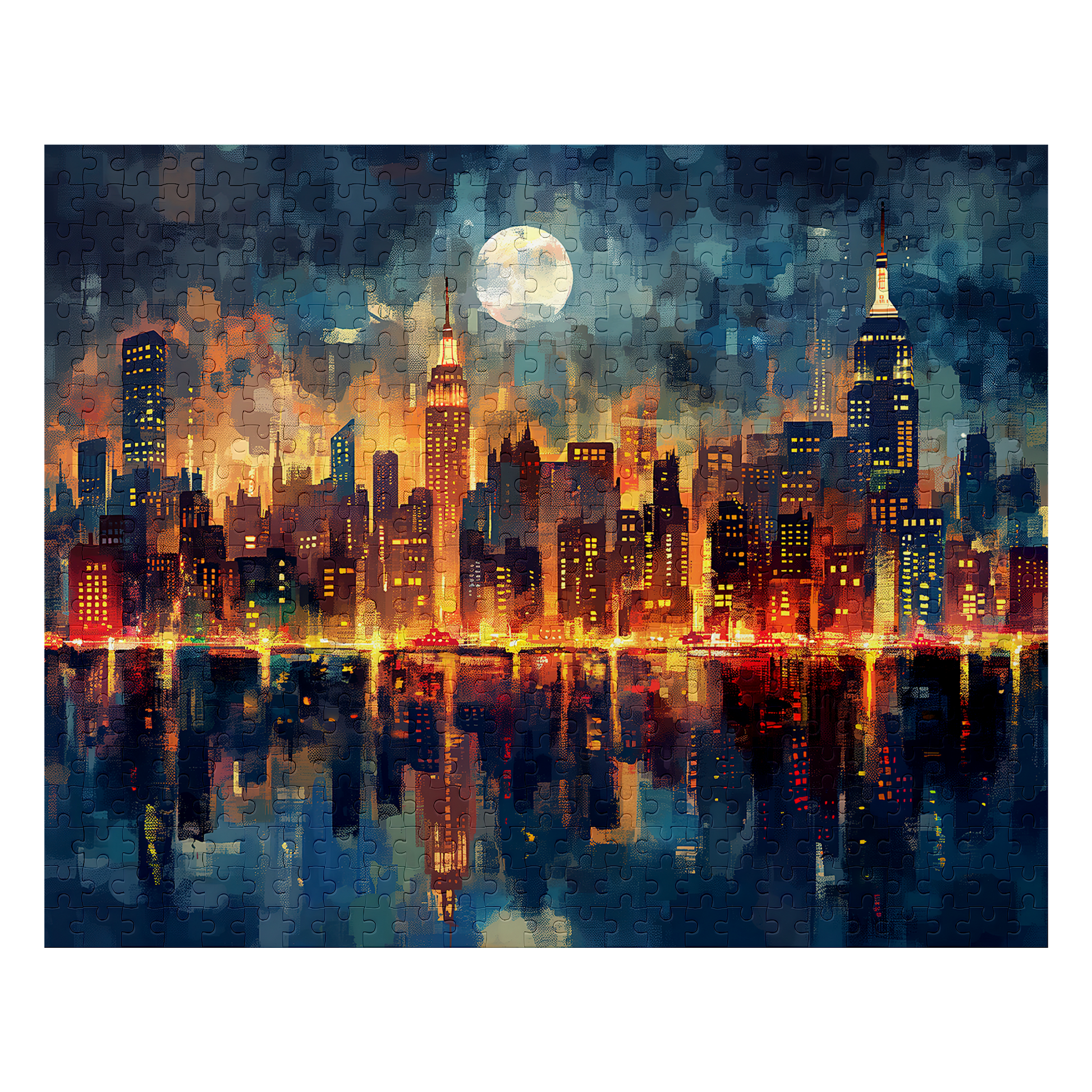 Moonlight - Premium Jigsaw Puzzle - Dynamic, Cityscape, Full moon, Night Sky - Multiple Sizes Available
