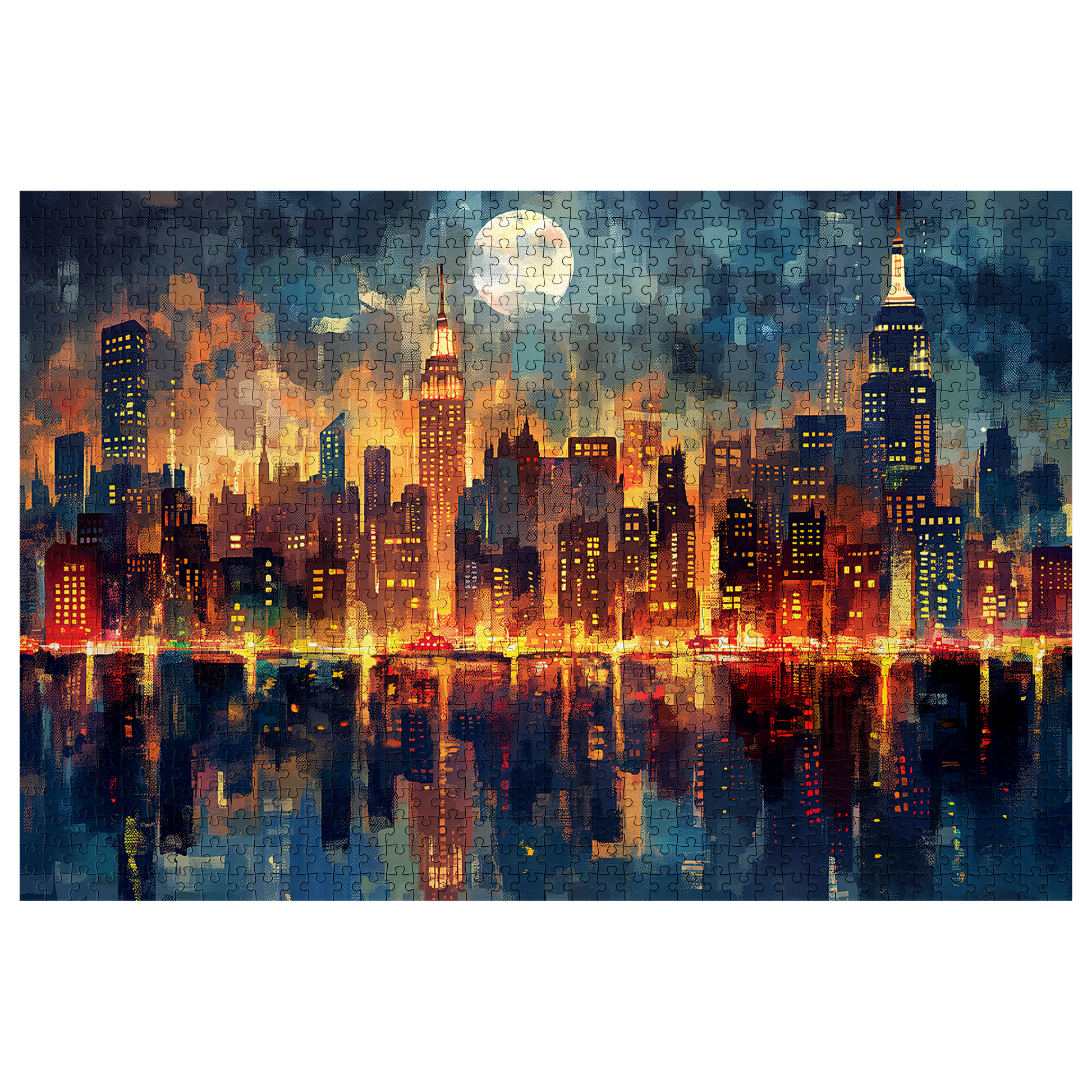 Moonlight - Premium Jigsaw Puzzle - Dynamic, Cityscape, Full moon, Night Sky - Multiple Sizes Available